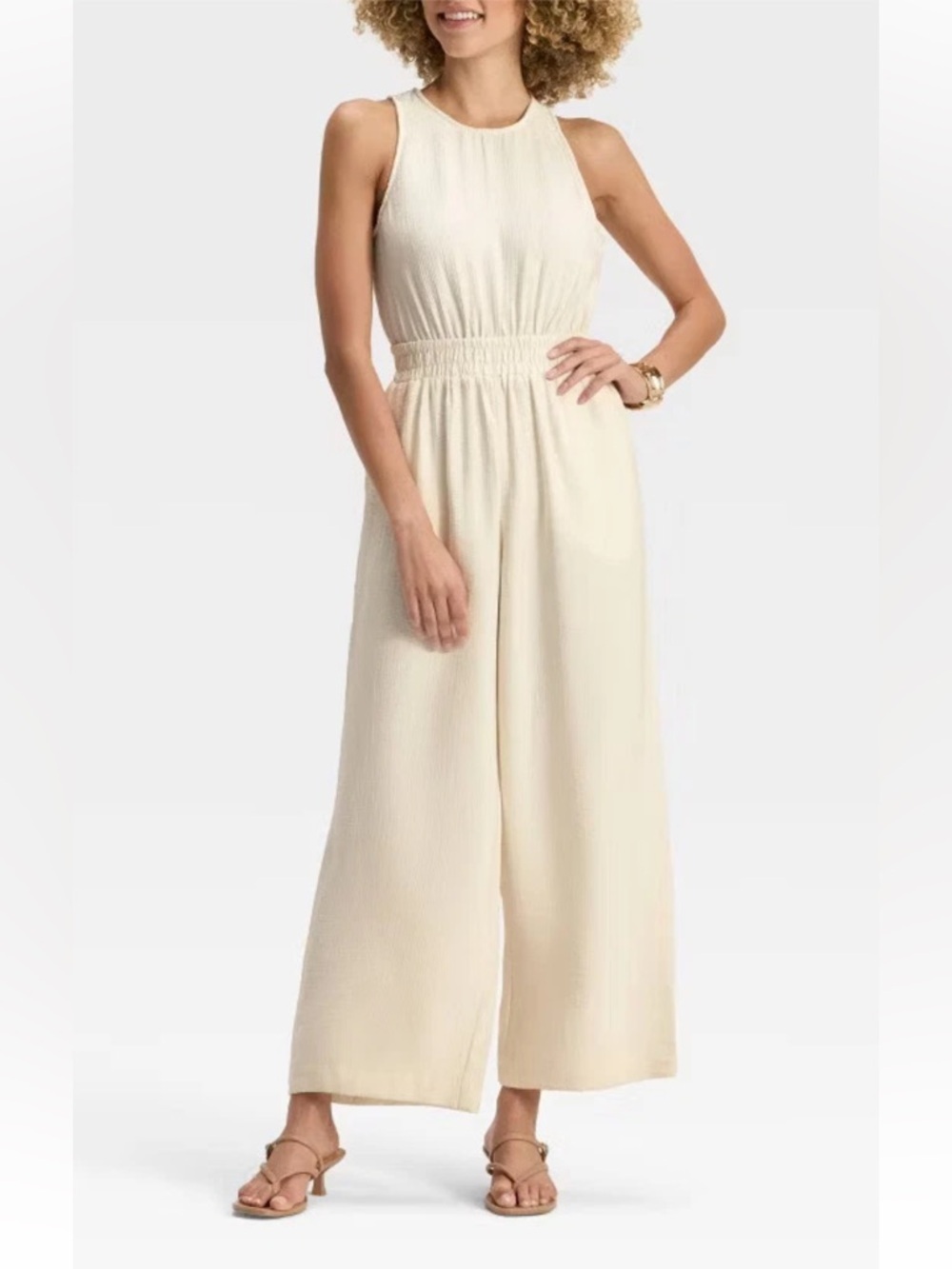 a new day Cream Sleeveless guaze Wide-Leg Jumpsuit - Picture 3 of 12